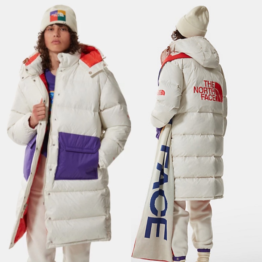 North Face Colorblock Sierra Down Duster Parka Puffer Coat Jacket -Vintage White